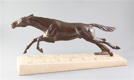 Max Le Verrier. A SPELTER study of a horse at full gallop, height 10.5in. length 22.5in.